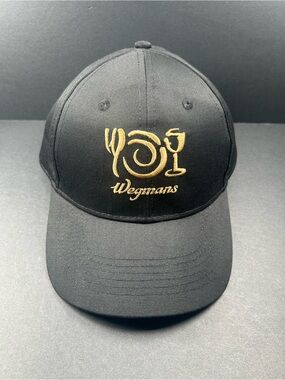 Wegmans Black Unisex Adults Snap-back Baseball Hat Cap with Gold Embroidery OS